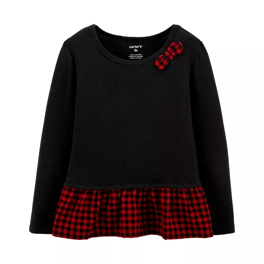 Toddler Girl Carter's 2T Red Plaid Peplum Jersey Top